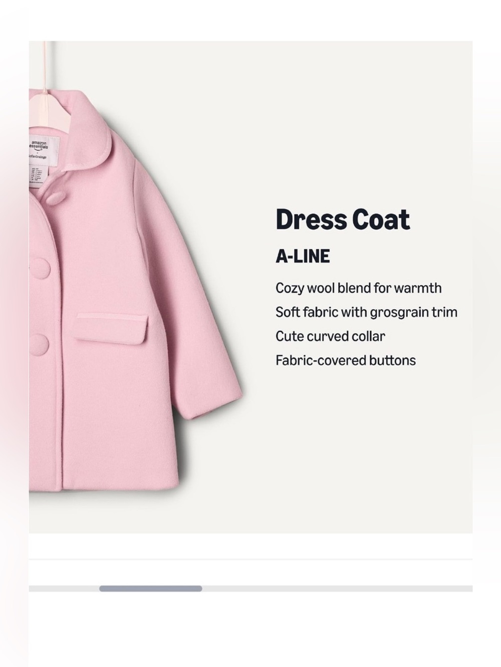 Sofia Grainge x Amazon Essentials Girls' Pink Wool-Blend Pea Coat - Picture 4 of 6